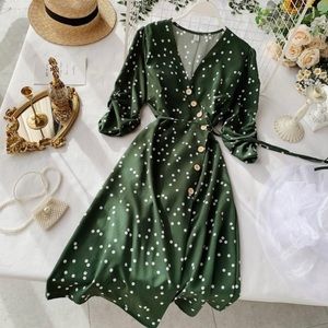 V Neck Dark Green MIDI Dress